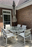 Outdoor Patio Table, Chairs & Umbrella
