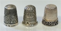 3 PRETTY ANTIQUE STERLING THIMBLES INCL HALLMARKED