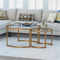 Nested Round Glass Coffee Table, Brass Finish