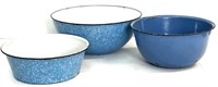 (3) Blue Enamel / Granitewear Mixing Bowls