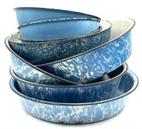 (8) Assorted Blue/White Enamel Granitewear Pans