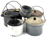 (7) Assorted Vtg. Enamel/Granitewear Handle Pots