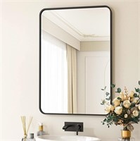 SE5516 Rounded Corners Wall Mirror Black 24x36