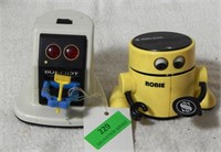 2 battery operated toys: Dust Bot & Robie bank,