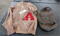 Military Bag, Letterman Sweater - Has Damage