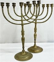 2 Vintage Brass Jewish Menorah Candle Holders