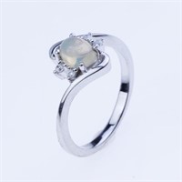 Ethopian Opal & White Zircon Ring - Size 8