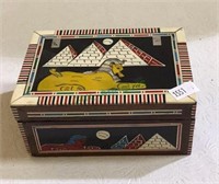 Egyptian themed trinket box measuring 2 1/2