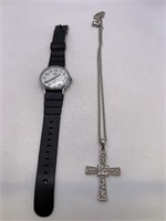 RELIGIOUS NECKLACE & TIMEX WATCH LOT