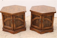 Pair of Wood Western Style Hexagon End-Tables