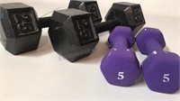 2 Pair of dumbbells 25 pounds and 5 pounds
