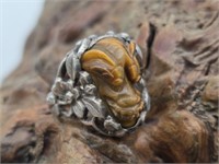 Wild Sterling & Tiger Eye Cameo Ring - Ram ??