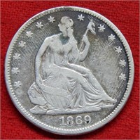 1869 Seated Liberty Silver Half Dollar