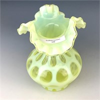 Fenton Vaseline Opal Coin Dot CRE Vase