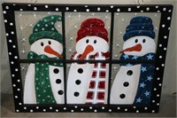 Wood Storm Window Painted with Snowmen