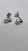 Diamond and Pearl earrings stamped 14k SGS