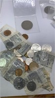 Group of foreign coins and pretend coins