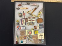 Display Case w/ Gas & Oil Advertising Items, Etc.