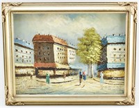 Original Street Scene Oil Painting Signed Raymond