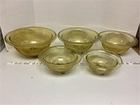 Federal Glass Amber Ribbed Nesting Bowls Set 5
