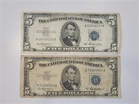 1953a and 1953 $5 Silver Certificate