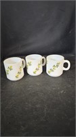 3 MCM Milk Glass Mugs with Yellow Roses