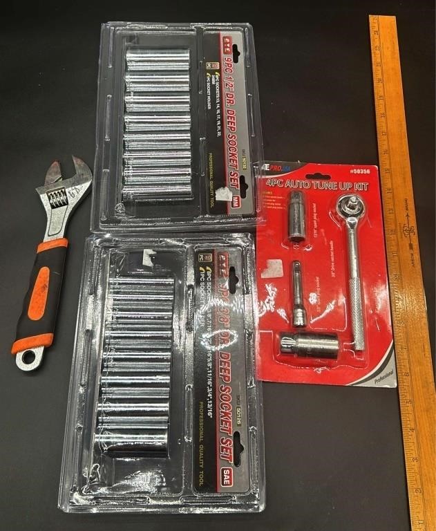 4 Pc Auto Tune Up Kit, 2 Deep Socket Sets NIB &