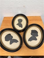 Three Vintage Oval Framed Silhouettes