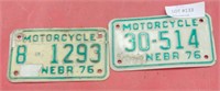 2 NEBRASKA 1976 MOTORCYCLES LICENSE PLATES