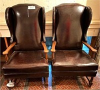 Pair Leather? Wingback Chairs