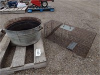 Galvanized wash tub and a live trap