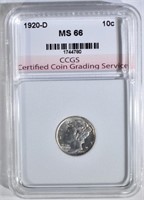 1920-D MERCURY DIME CCGS SUPERB GEM