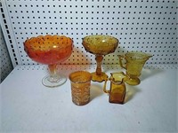 Vintage amber and gold tone glass ware