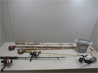 5 Vintage spinning and fly rods, galvanized Old