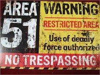 Area 51 Restricted Area Metal Sign 12 x8