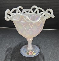 (Q) Fenton Pink Carnival Glass Compote Hand