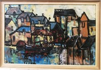 George Hann, French Habour Front, Oil, Signed
