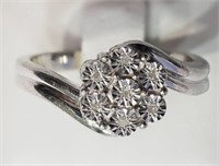 Sterling Silver 7 Diamond Ring, Retail $300