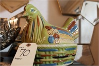Large covered Chicken Pottery dish Made in Mexico