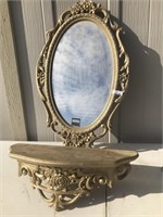 Decorative Gold Framed Mirror and Shelf