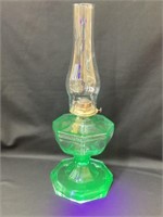 Eagle Green Glass Uranium Oil Lamp, Glowing,