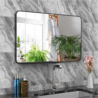 Wall Mirror with Shelf  28x18 in  Black Frame