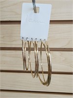 Gold tone set of 3 hoop earrings