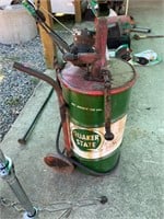 Vintage Quaker State Oil Barrel with Crank Pump