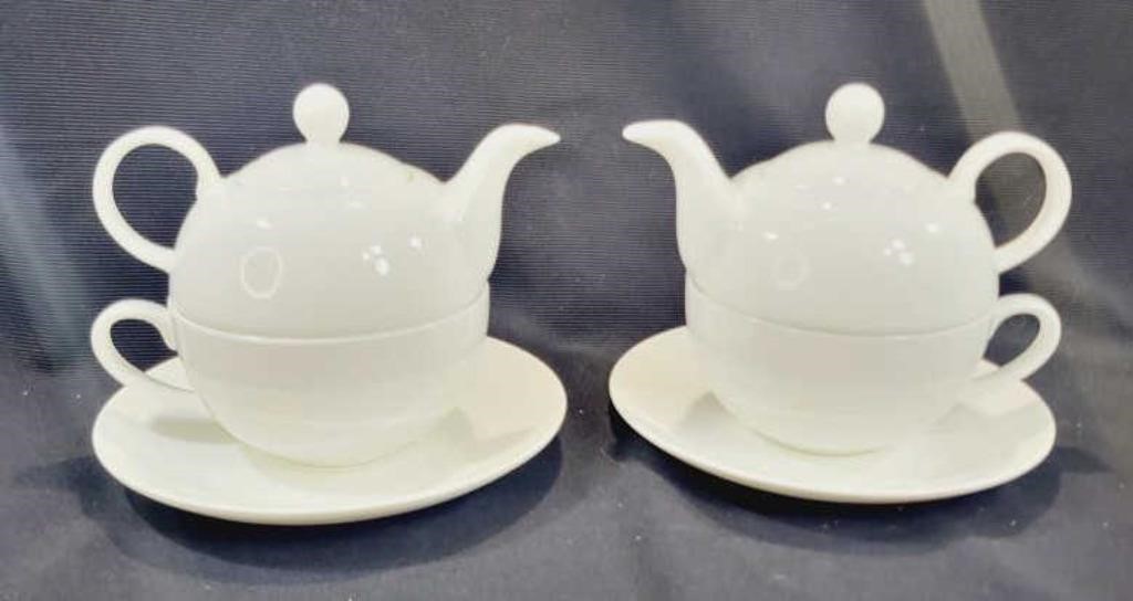 2- Tea for one white China Cup & Saucer Teapot