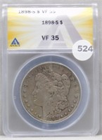 1898-S Morgan Silver Dollar ANACS Graded VF35.