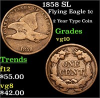 1858 SL Flying Eagle Cent 1c Grades vg+