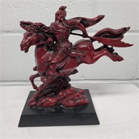 Carved Red Resin Warrior on Horse  - YA
