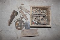Wood Box w/Misc Metal Pieces