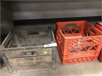 (2) Wooden & Plastic Dairy Crates